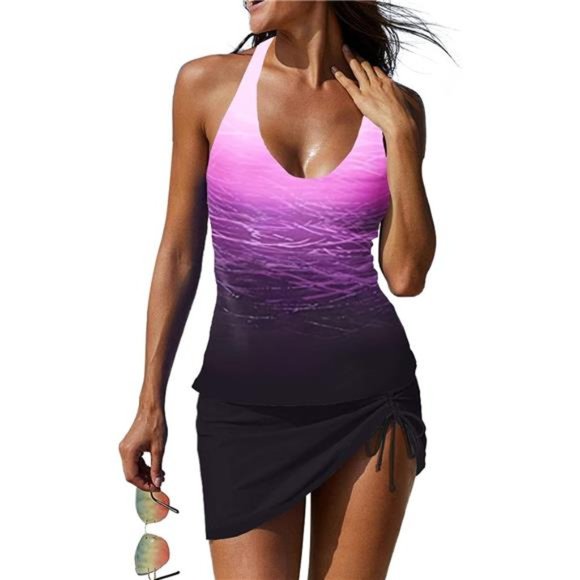 Tankini Swimsuits with Skirt O-Ring String Tankinis 2 Piece Swimwear for Women - Picture 1 of 7
